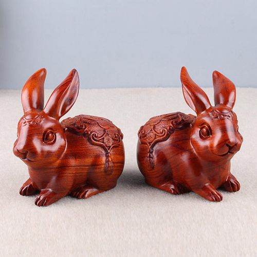花梨木雕兔子摆件实木家居客厅家居装饰品木质手工整木雕刻工艺品